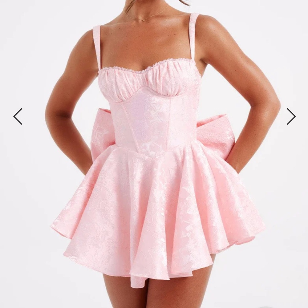 Babyboo Emelie Playsuit Blush Romper Mini Dress Big Bow Floral Jacquard